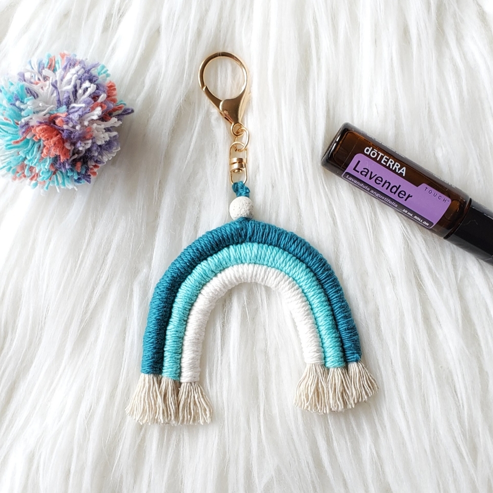 Handmade macrame rainbow keychain